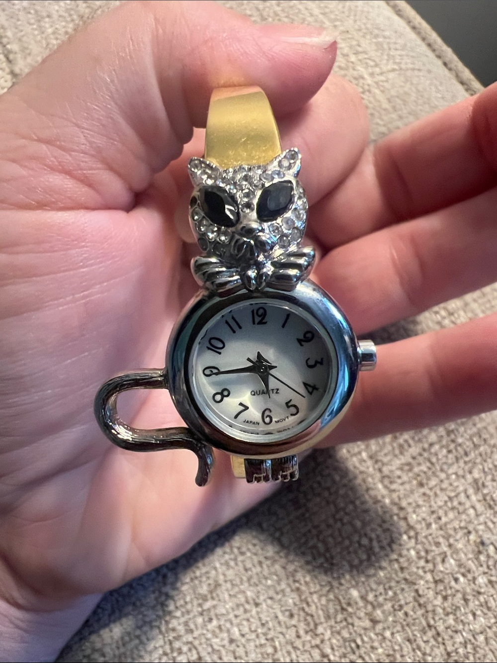 Avon Gold and Silver Cat Clip-On Watch